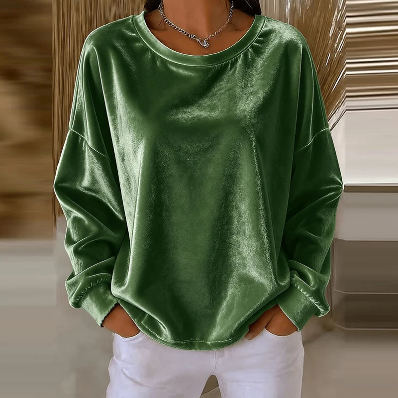 Women's Sweatshirt in Velvet, Round Neck, Long Sleeves