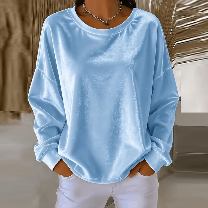 Women's Sweatshirt in Velvet, Round Neck, Long Sleeves