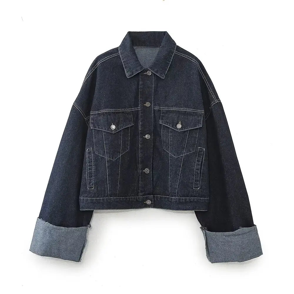 2 pieces women's 2-piece set in blue denim: jacket with pockets and zipped pants chic