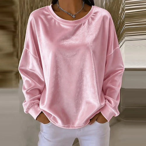 Women's Sweatshirt in Velvet, Round Neck, Long Sleeves